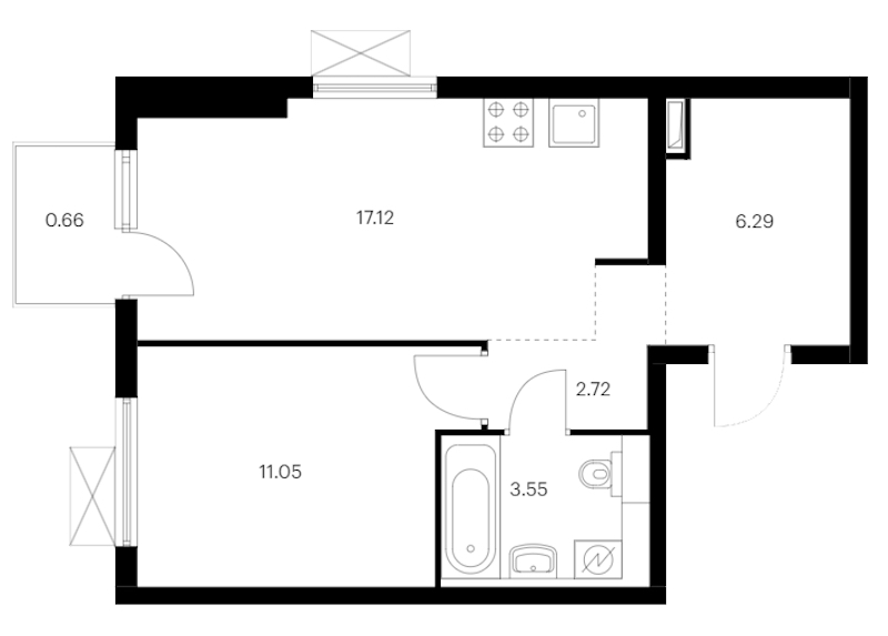 1-комнатная квартира 41.39 м², 15/15 эт., ЖК «Заречный парк»